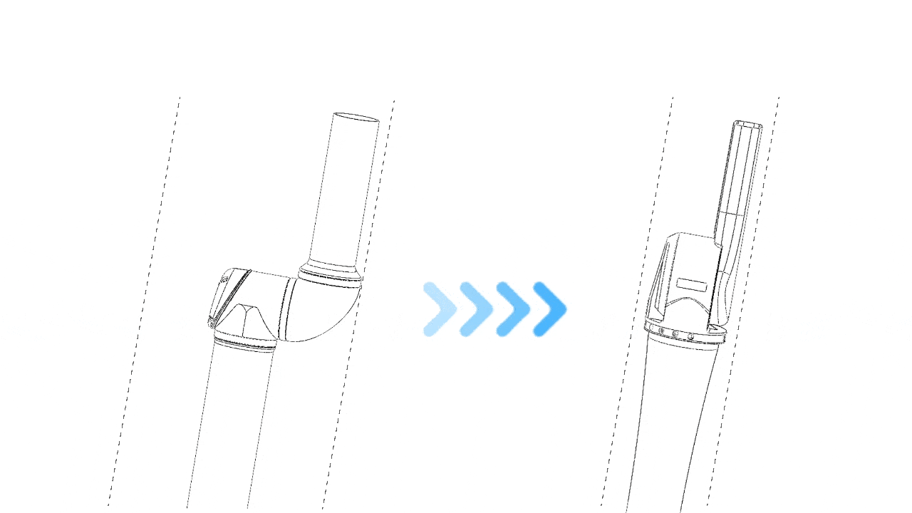 Horizontal animated comparison of a traditional joint layout and compact eRob integration