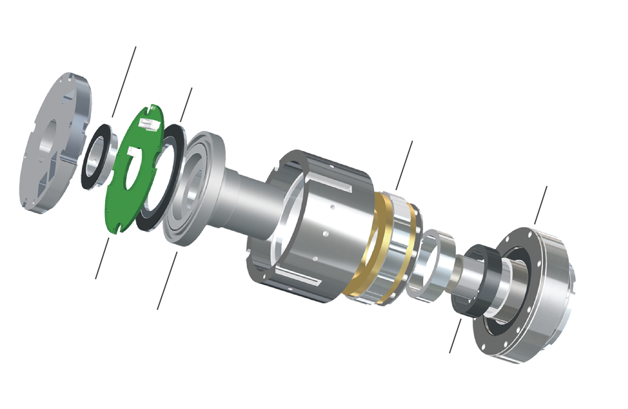 Exploded internal composition of eRob80I with encoder, servo driver, friction brake, servo motor, strain wave gear, and virtual torque sensor